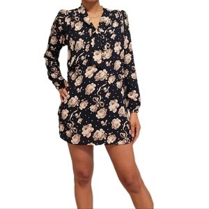 Sienna Sky Blue Floral Long Sleeve Dress With Neck Bow Tie